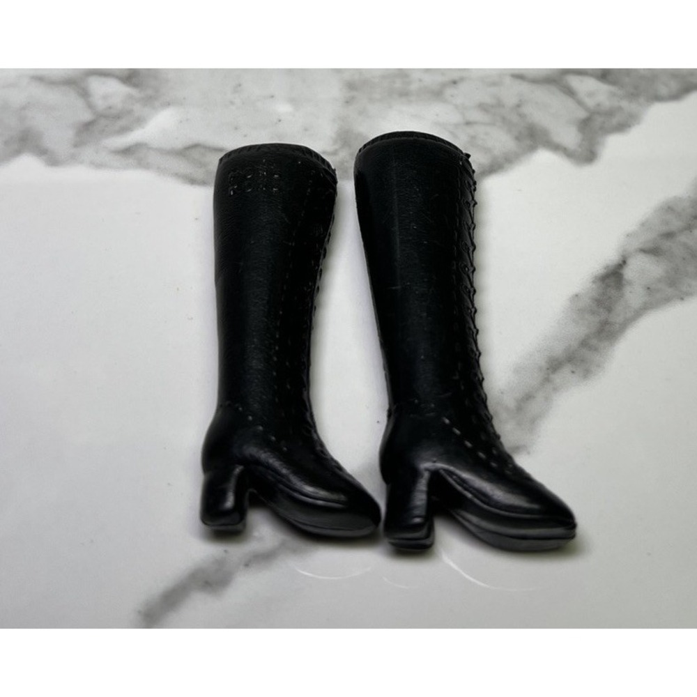 Vintage Barbie Clone Black Lace-up Plastic Knee High Boots Hong Kong